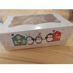 Süteményes muffin doboz, pingvin mintával 25x17x8cm