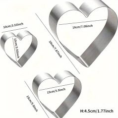Szív alakú fém sütőforma 3 db-os