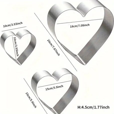 Szív alakú fém sütőforma 3 db-os