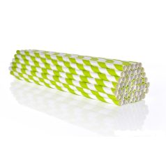 Papír szívószál zöld csíkos 50 db