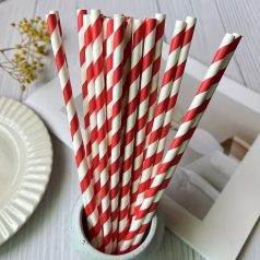 Papír szívószál piros csíkos 50 db