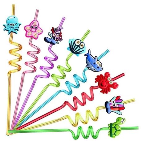 Szívószál tengeri állatok 4 db/cs műanyag
