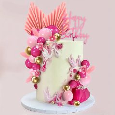 Rózsaszín gömb torta dekoráció 3 db/cs