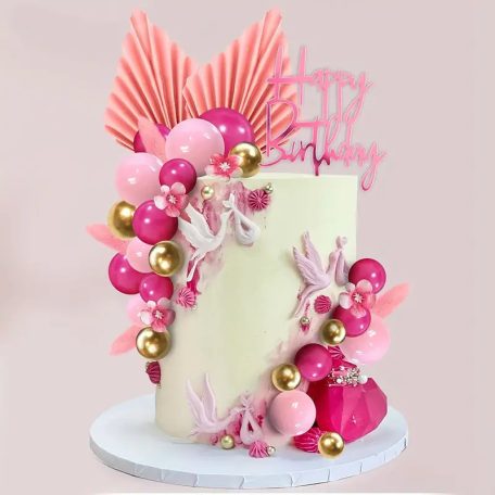 Rózsaszín gömb torta dekoráció 3 db/cs