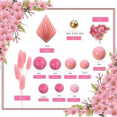 Rózsaszín-pink-arany tortadísz szett 28 db