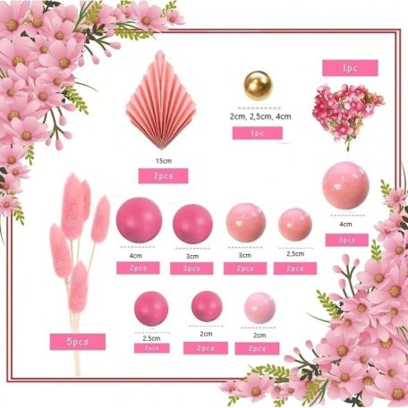 Rózsaszín-pink-arany tortadísz szett 28 db