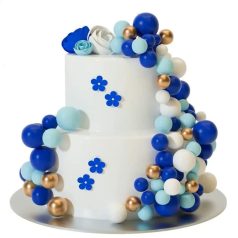   Sötétkék-fehér-babakék-arany tortadísz gömb szett 36 db