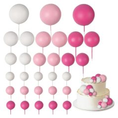 Pink-fehér-rózsaszín tortadísz gömb szett 36 db