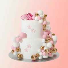 Arany-fehér-rózsaszín tortadísz gömb szett 36 db