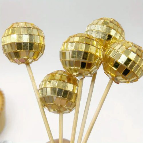 Arany színű disco gömb torta beszúró kicsi 4 db/cs 