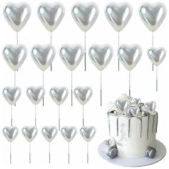 Ezüst szív alakú tortadísz szett 10 db