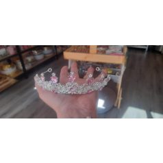   Torta tiara ezüst színű rózsaszín és ezüst strasszkövekkel