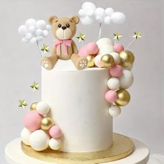 Rózsaszín-fehér-arany macis szett 33 db-os