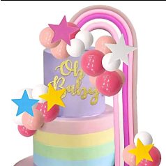 Szivárványos rózsaszín tortadísz 26 db-os