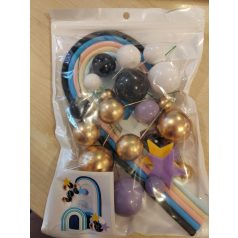 Szivárványos kék tortadísz 26 db-os