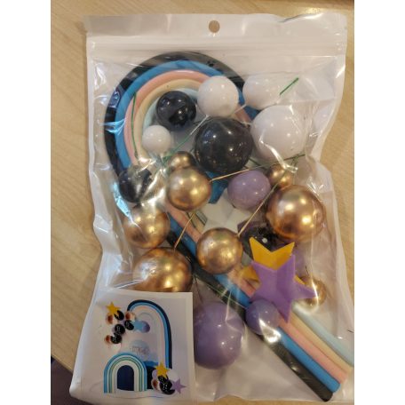 Szivárványos kék tortadísz 26 db-os