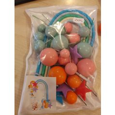 Szivárványos kék-zöld tortadísz 26 db-os