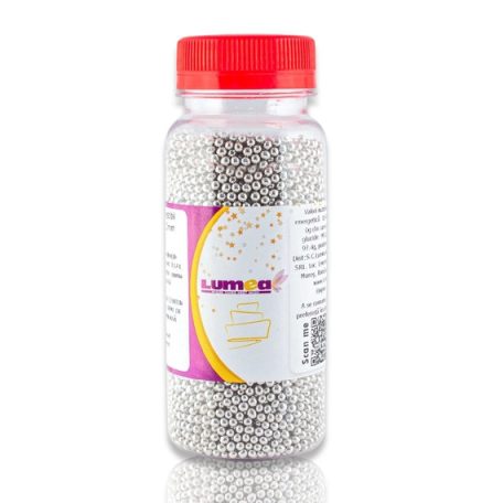 Metalizált ezüst cukorgyöngy 3mm, 130g - Lumea