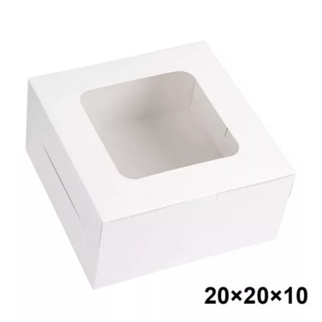 ABLAKOS SÜTEMÉNYES DOBOZ – FEHÉR – 20 CM × 20 CM
