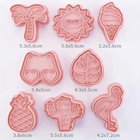 FONDANT ÉS MARCIPÁN MŰANYAG KISZÚRÓ ÉS MINTÁZÓ SZETT – TRÓPUSI (8 DARAB/CSOMAG)