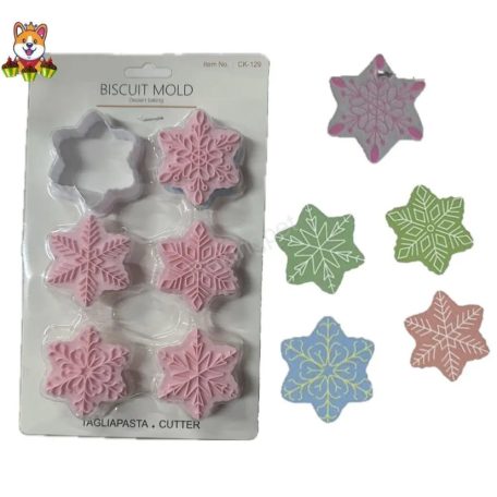 FONDANT ÉS MARCIPÁN MŰANYAG KISZÚRÓ ÉS MINTÁZÓ SZETT – hópehely (6 DARAB/CSOMAG)