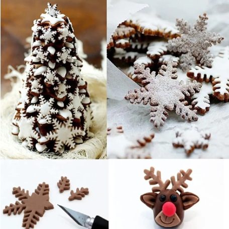 FONDANT ÉS MARCIPÁN MŰANYAG KISZÚRÓ ÉS MINTÁZÓ SZETT – hópehely (6 DARAB/CSOMAG)