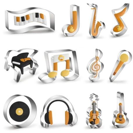Zenei motívumok fém kiszúró 12 db-os