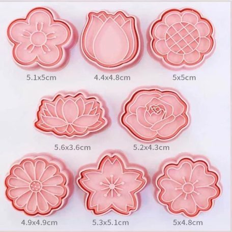 FONDANT ÉS MARCIPÁN MŰANYAG KISZÚRÓ ÉS MINTÁZÓ SZETT – VIRÁG (8 DARAB/CSOMAG)