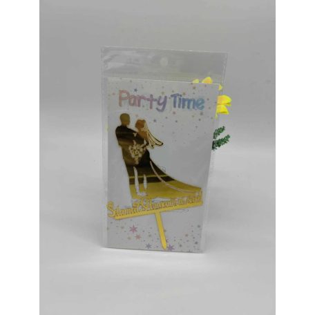 Esküvői tortabeszúró akril arany