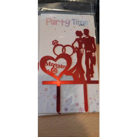Mr & Mrs tortabeszúró akril fényes piros