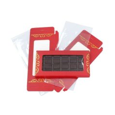 Tábláscsokoládé doboz piros arany mintával, fóliával