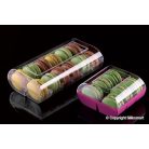 Műanyag macaron doboz 6-db-os áttetsző/fekete alj.
