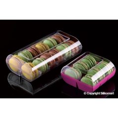 Műanyag macaron doboz 6-db-os áttetsző/fekete alj.