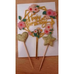   Boldog születésnapot beszúró 2 db arany csillaggal- százszorszép