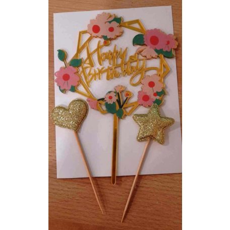Boldog születésnapot beszúró 2 db arany csillaggal- százszorszép