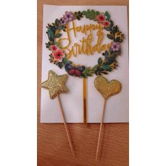   Boldog születésnapot beszúró 2 db arany csillaggal- pillangós