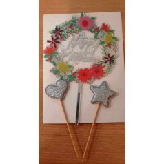   Boldog születésnapot beszúró 2 db ezüst csillaggal- tavaszi