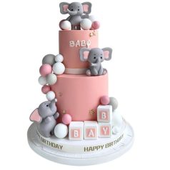   Babás elefántos tortadísz beszúró szett, 28 db-os, Rózsaszín