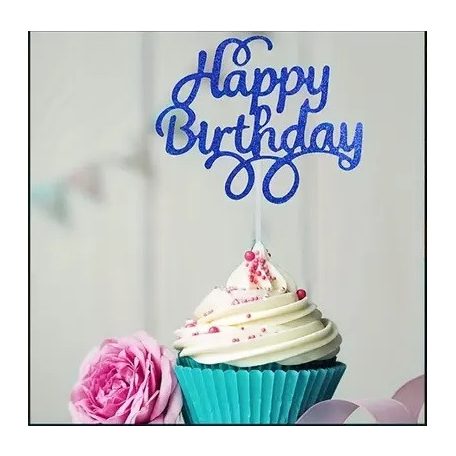 Happy Birthday csillogó kék
