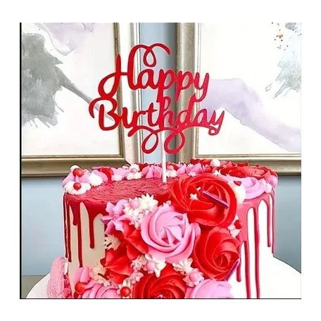 Happy Birthday csillogó piros