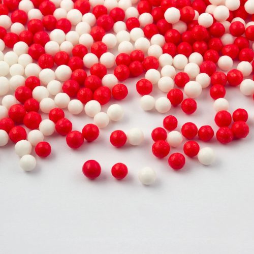 Piros és fehér cukorgyöngy, 7mm, 50g - Lumea