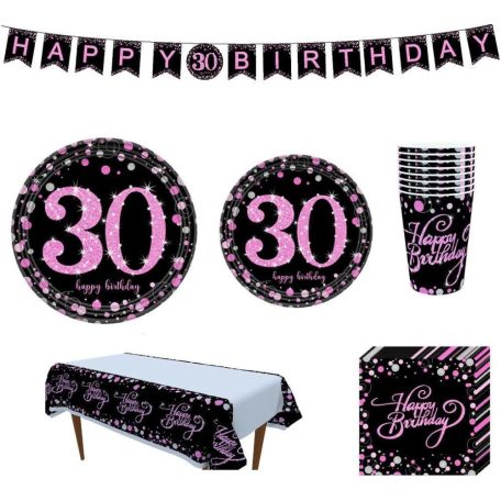 30. születésnapi party dekoráció fekete-rózsaszín