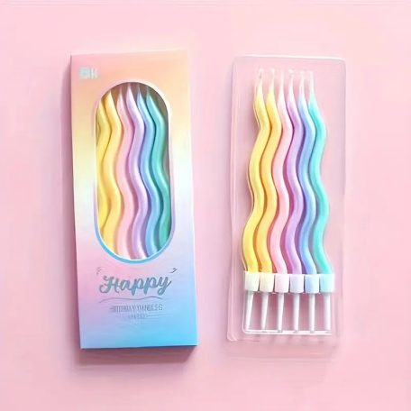 Hullámos szivárvány színű gyertya 6 db/cs