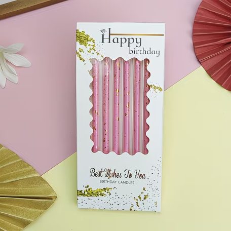 Márványos rózsaszín-arany színű gyertya 6 db/cs