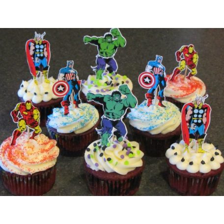 Szuperhősök cupcake nyomtatott ostyalap