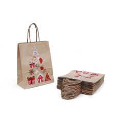   Sodrottfüles papírtáska, papírszatyor 18x22+8cm barna bordázott "karácsony"