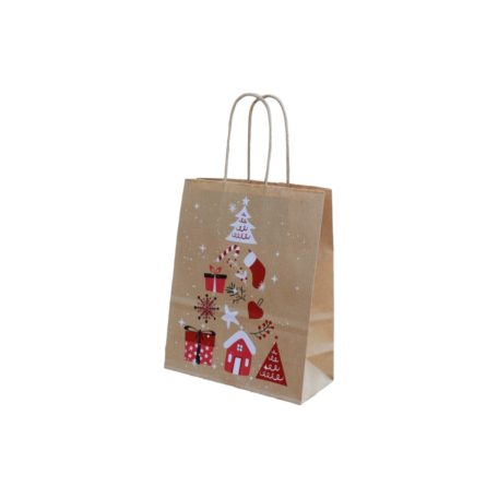 Sodrottfüles papírtáska, papírszatyor 22x31+10cm barna bordázott "karácsony"