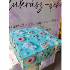 Süteményes doboz maci mintával kék 25x25x8cm